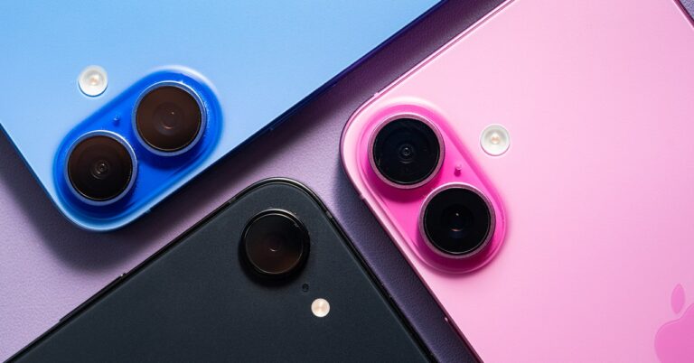 Apple-iPhone-16e-Family-Blue-Pink-Black-back-flat-Reviewer-Photo-SOURCESOURCE-Julian-Chokkattu.jpg