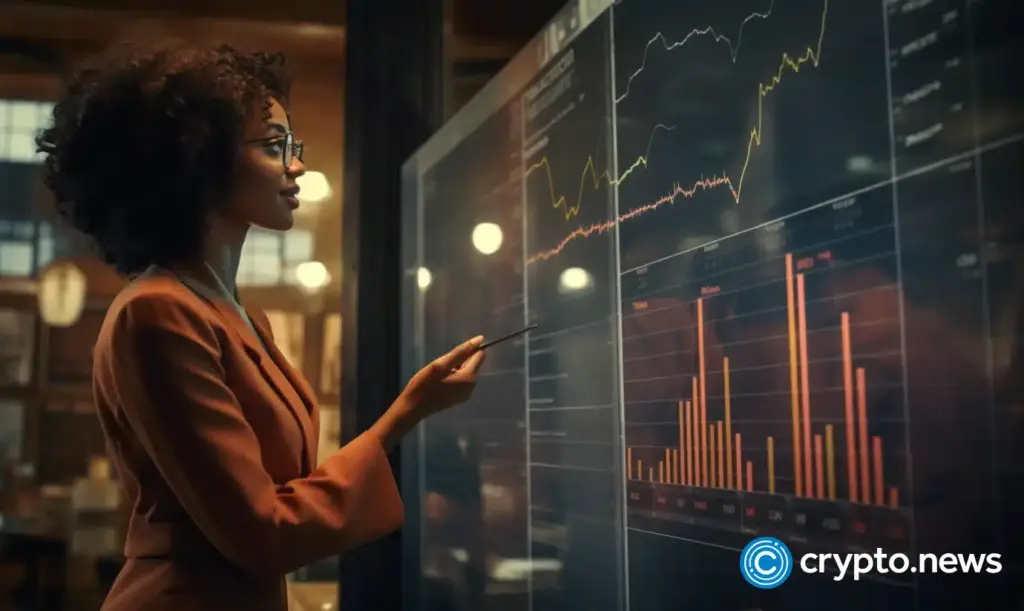 crypto-news-black-woman-in-business-shows-trading-charts-people-talk-office-background-dark-tones01.webp