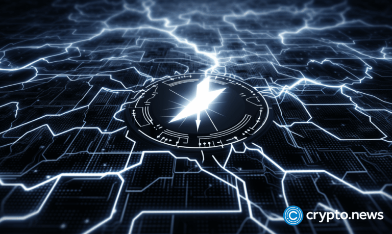 crypto-news-White-lightning-symbol-on-the-Grid-blockchain-and-decentralized-system-background-black.png
